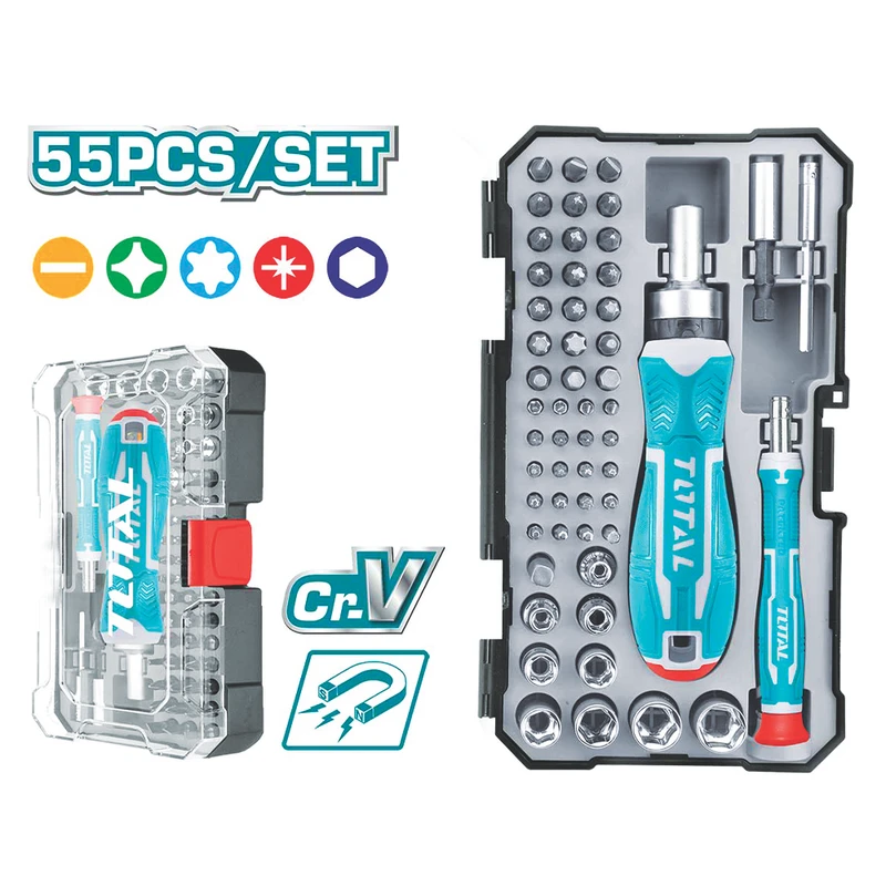 پیچ گوشتی و سری پیچ گوشتی و بکس توتال مدل TACSD30556 مجموعه 55 عددی